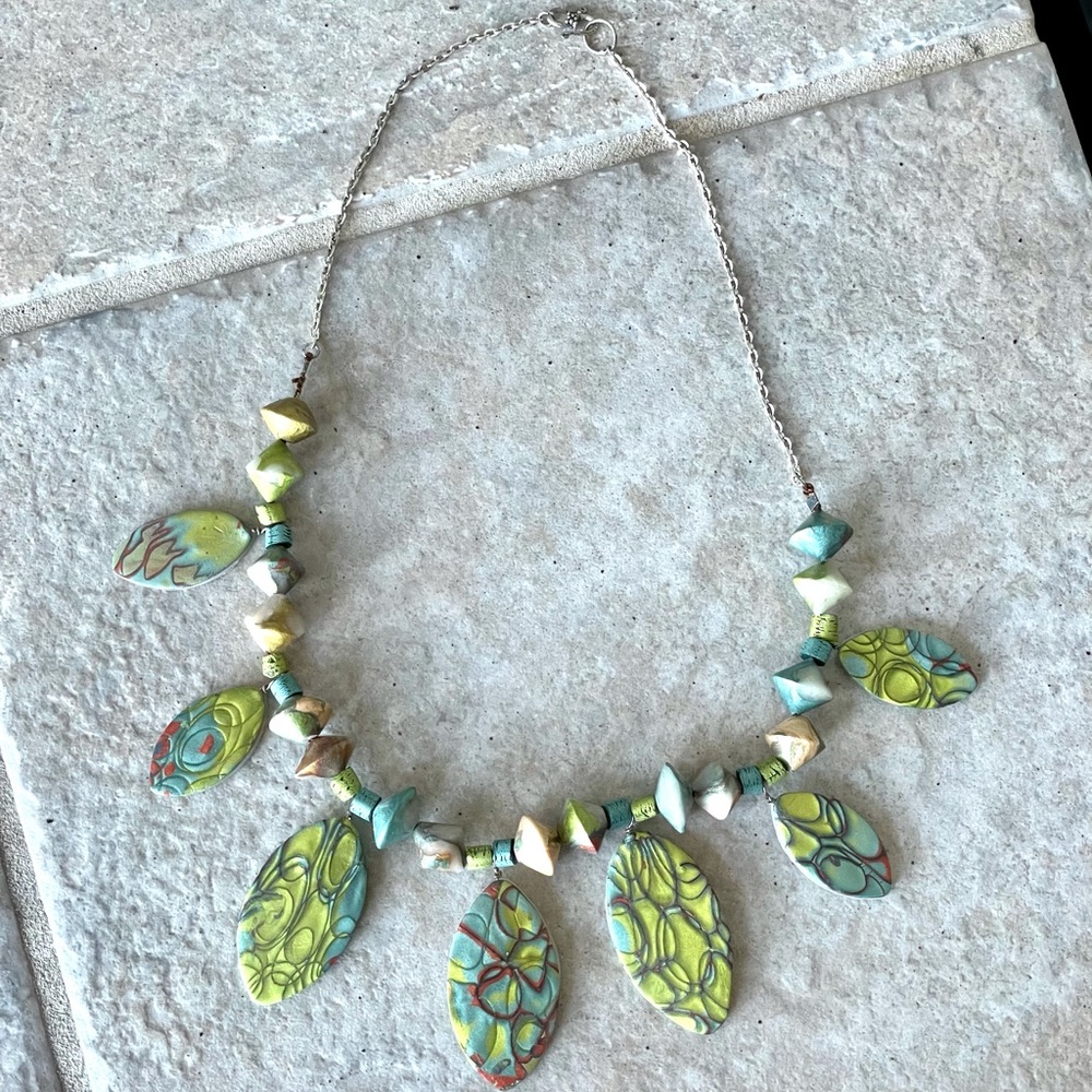 Artist made clay beads necklace